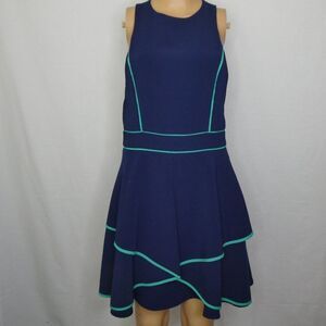 Adelyn Rae Fit & Flare Mini Dress Contrast Piping Navy Blue Teal
